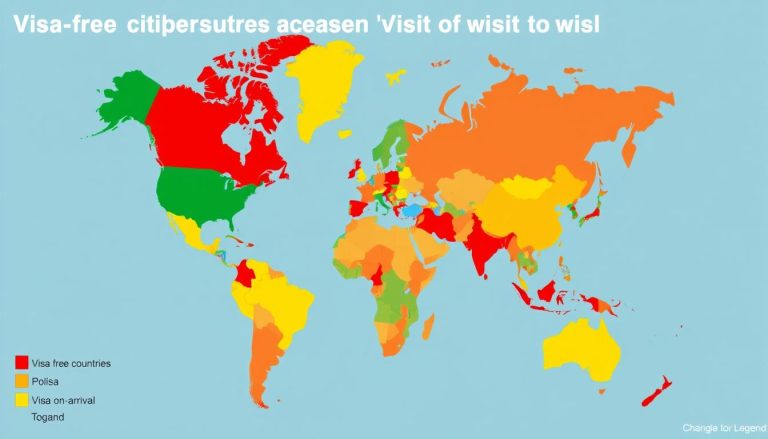 Mapa świata pokazująca kraje dostępne bez wizy dla posiadaczy polskiego paszportu