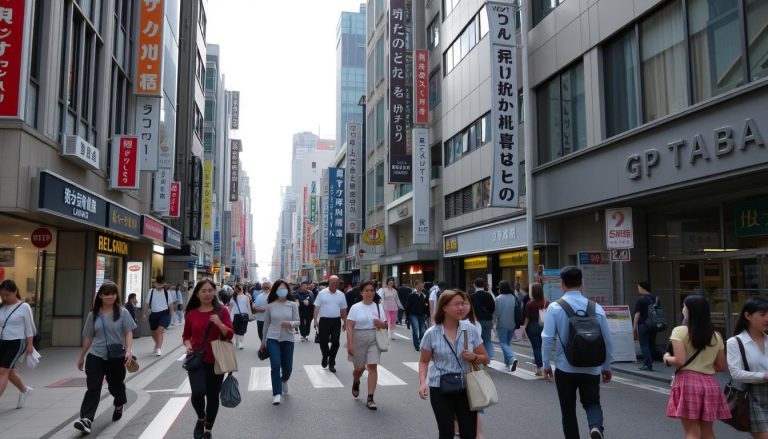 Zatłoczona ulica w Tokio z ludźmi bezpiecznie poruszającymi się po mieście, japonia poradnik