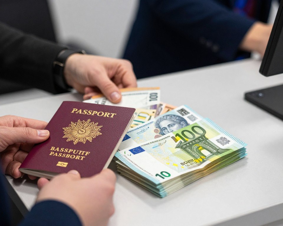 Wymiana waluty dokumenty - paszport i banknoty