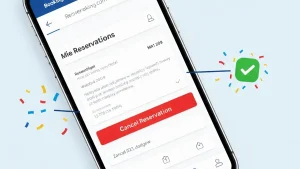 Ekran aplikacji Booking.com ze stroną Moje rezerwacje i przyciskiem Anuluj widocznym dla rezerwacji hotelu