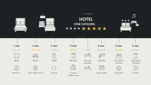 Porównanie hotelów 1-5 gwiazdek - infografika kategoryzacji