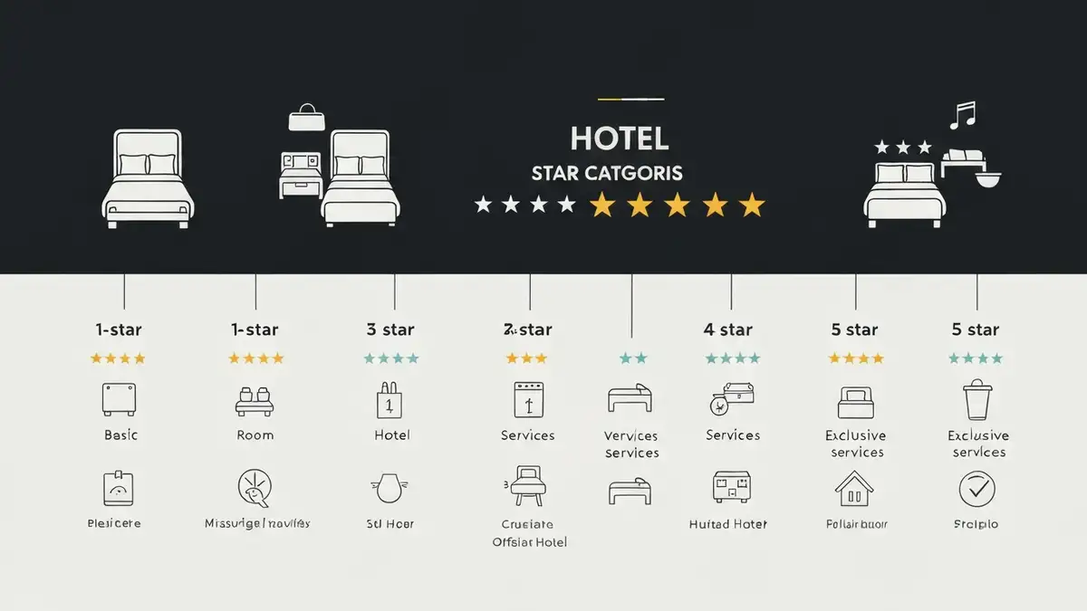 Porównanie hotelów 1-5 gwiazdek - infografika kategoryzacji