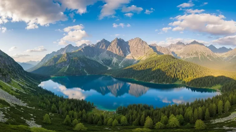 Panorama Tatr z widokiem na Morskie Oko i zielone szlaki Tatrzanskiego Parku Narodowego
