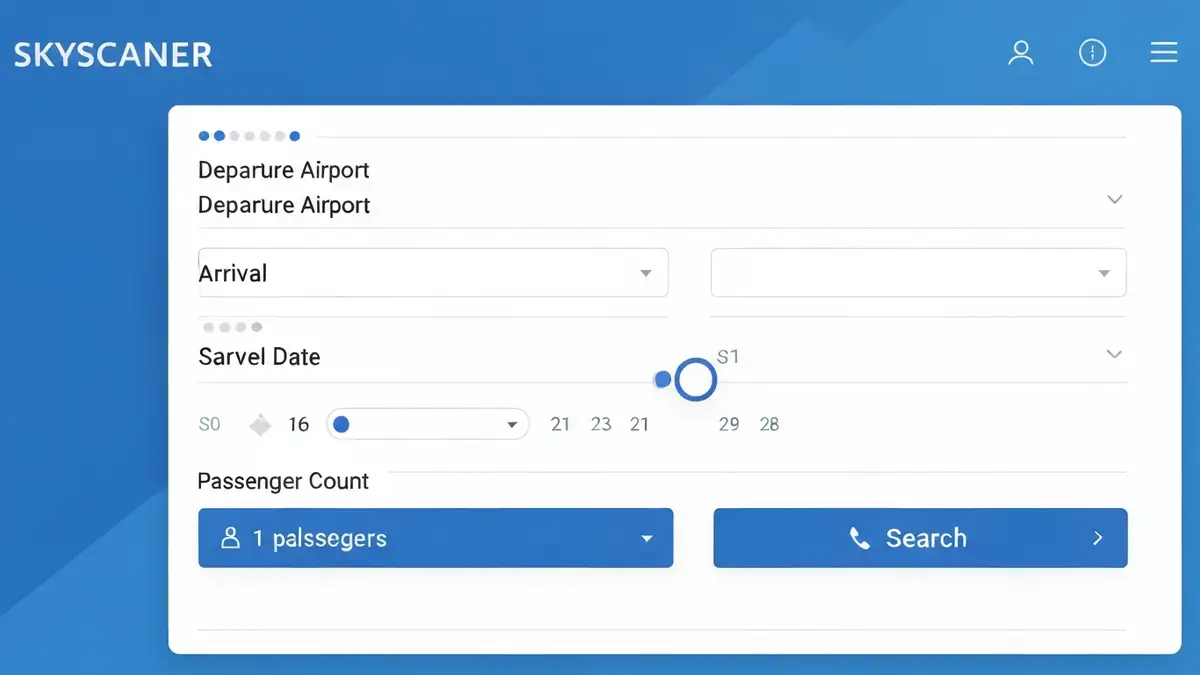 Ekran wyszukiwarki Skyscanner z formularzem wyszukiwania lotu