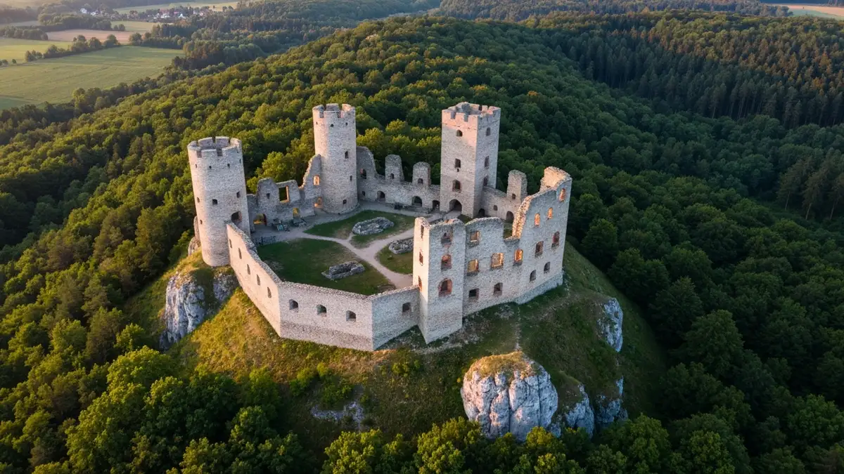 Zamek Ogrodzieniec ruiny średniowieczne na tle przyrody Jura Krakowsko-Częstochowska