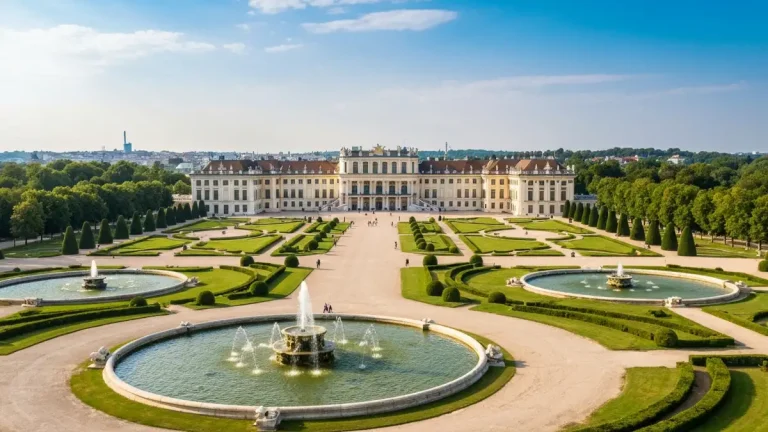 Pałac Schönbrunn w Wiedniu - cesarski pałac z bielymi fasadami i barokowymi ogrodami