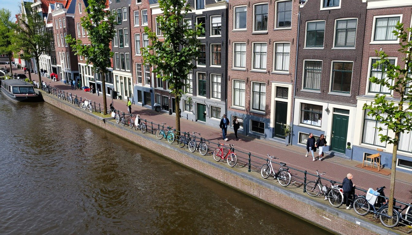 czy holandia jest bezpieczna widok na Amsterdam z kanałami i rowerami