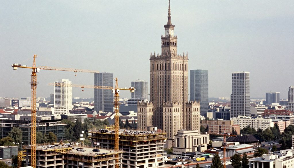 Archiwalne zdjęcie z budowy hotelu Marriott w Warszawie w latach 80