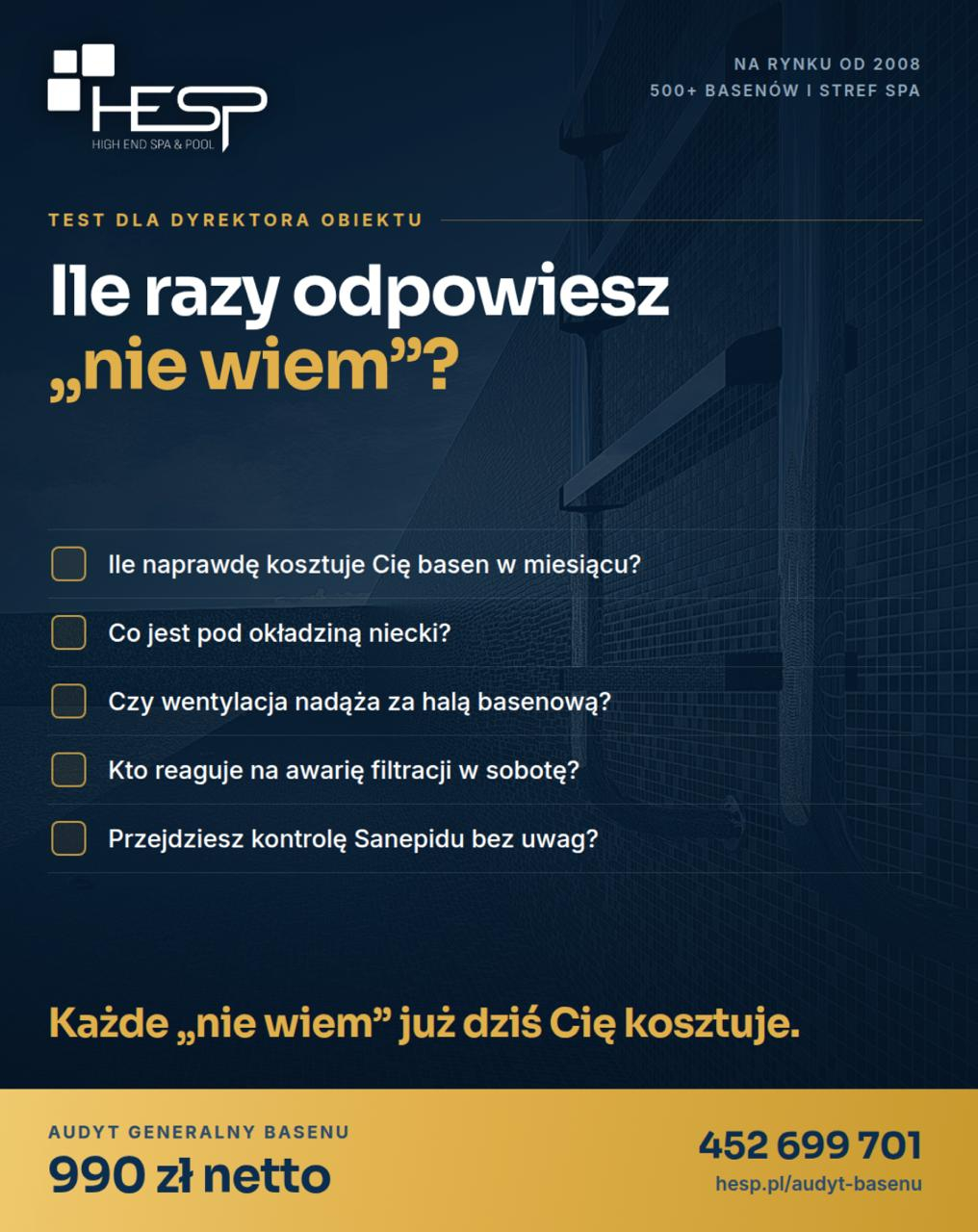 Audyt basenu hotelowego — sprawdź stan obiektu | HESP