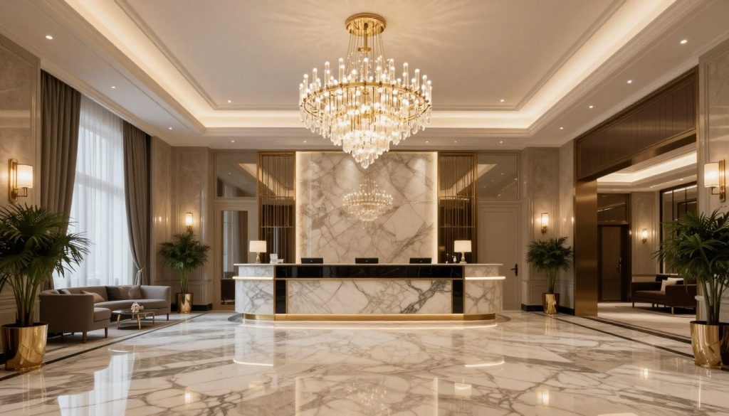 Hol recepcyjny hotelu Marriott Warszawa po remoncie