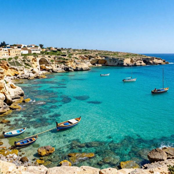 Malta wakacje panorama wybrzeża z błękitną wodą