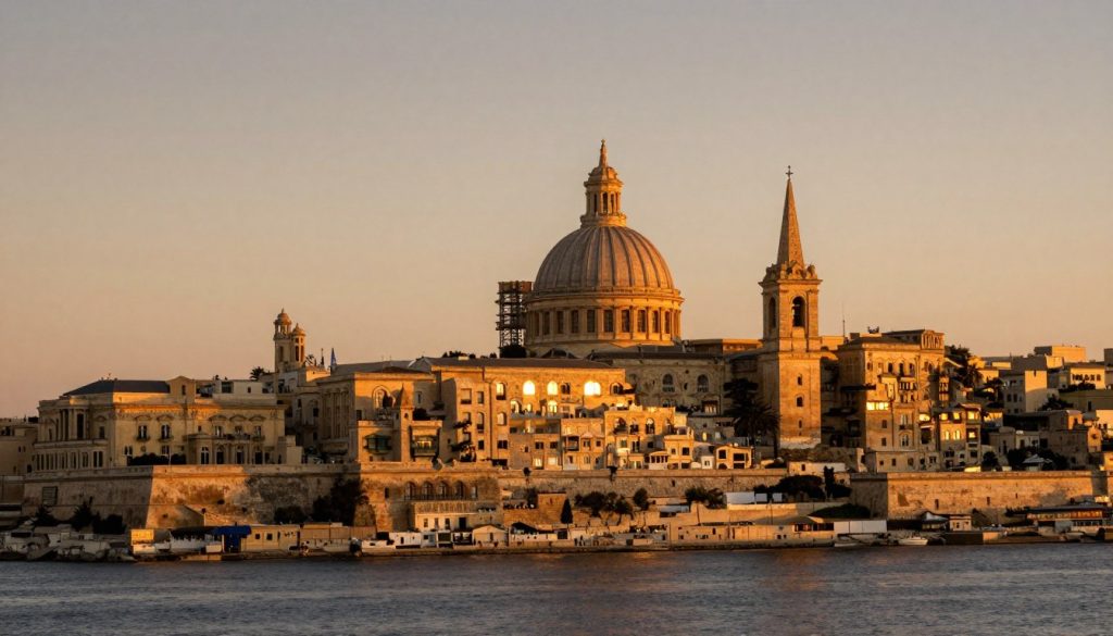 Malta wakacje zachód słońca panorama Valletta Malta wakacje zachód słońca panorama Valletta