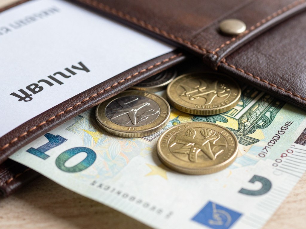 Maltańskie euro w portfelu z paragonem ze sklepu Maltańskie euro w portfelu z paragonem ze sklepu