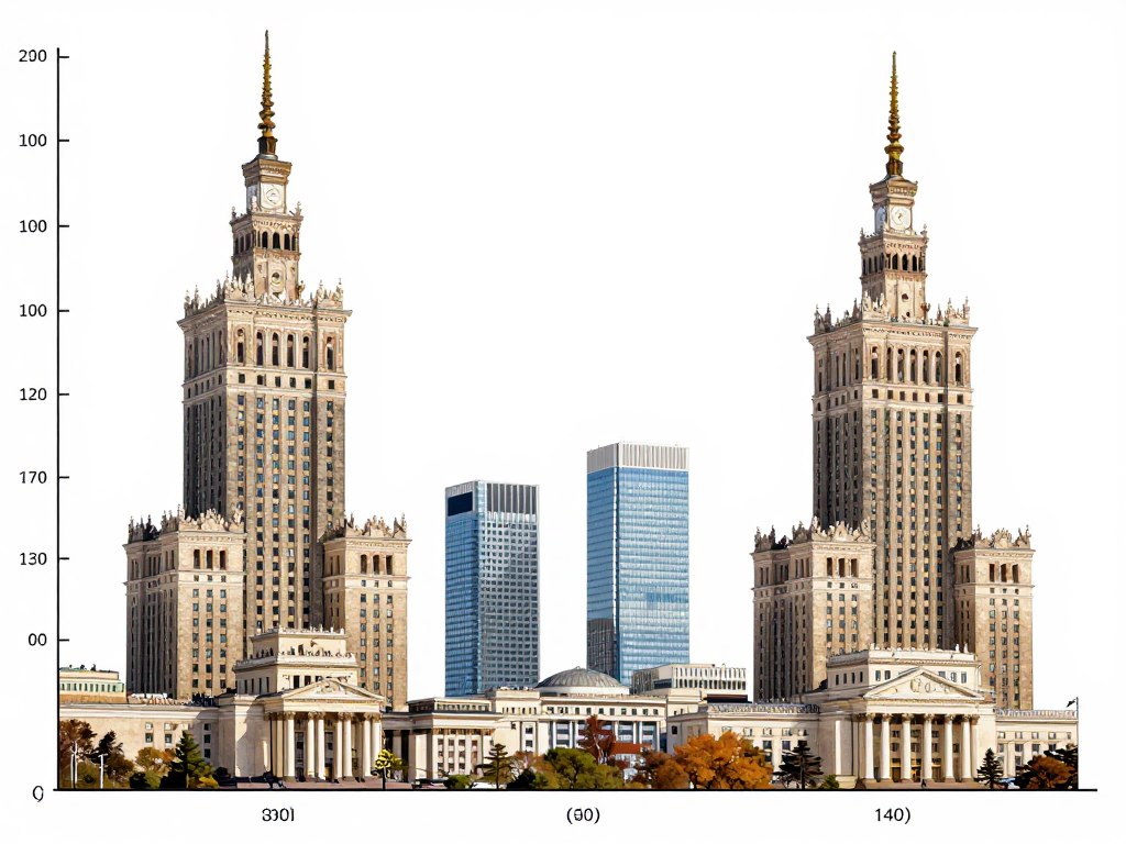 Por&oacute;wnanie wysokości budynk&oacute;w w centrum Warszawy z zaznaczonym Marriott