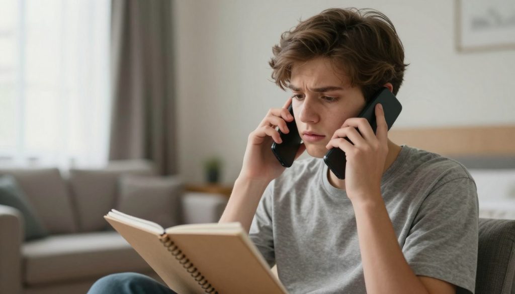 młoda osoba dokonuje rezerwacji hotelu przez telefon
